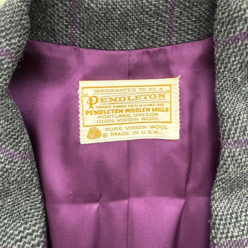 Pendleton Women's Size 10/12 Wool Blazer Skirt Suit Set Gray Plaid‎ Purple Lined